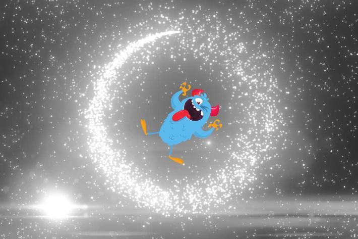 Cartoon monster in a circle of stars
